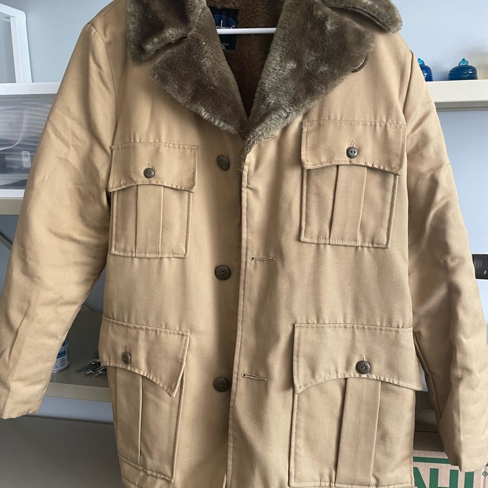 Men's Shanhouse Canvas Tan Fur-Lined Collar Lined Jacket Winter HEAVY Size 40